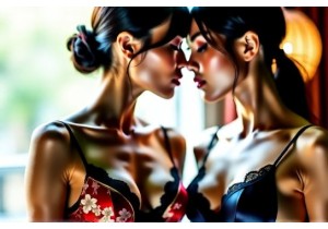 Couples Silk Lingerie Sets Featuring Matching Oriental Motifs